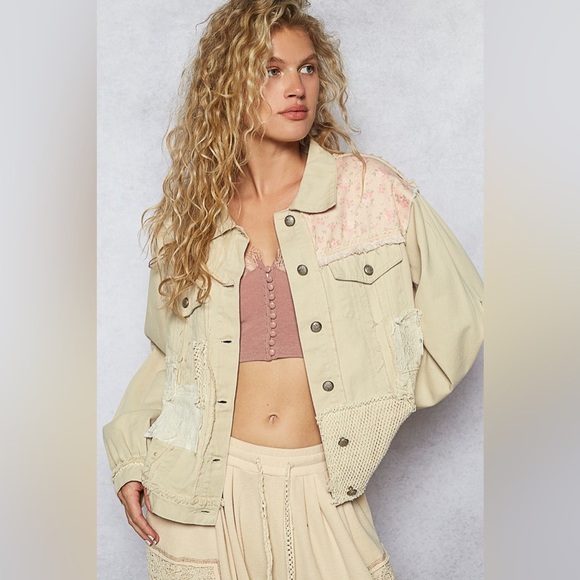 POL Jackets & Blazers - POL “ Sand Dune “ Patchwork Cotton Jacket | Light Sand